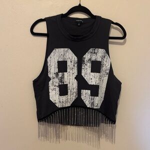 Edgy Black Sleeveless Crop Top with Fringe